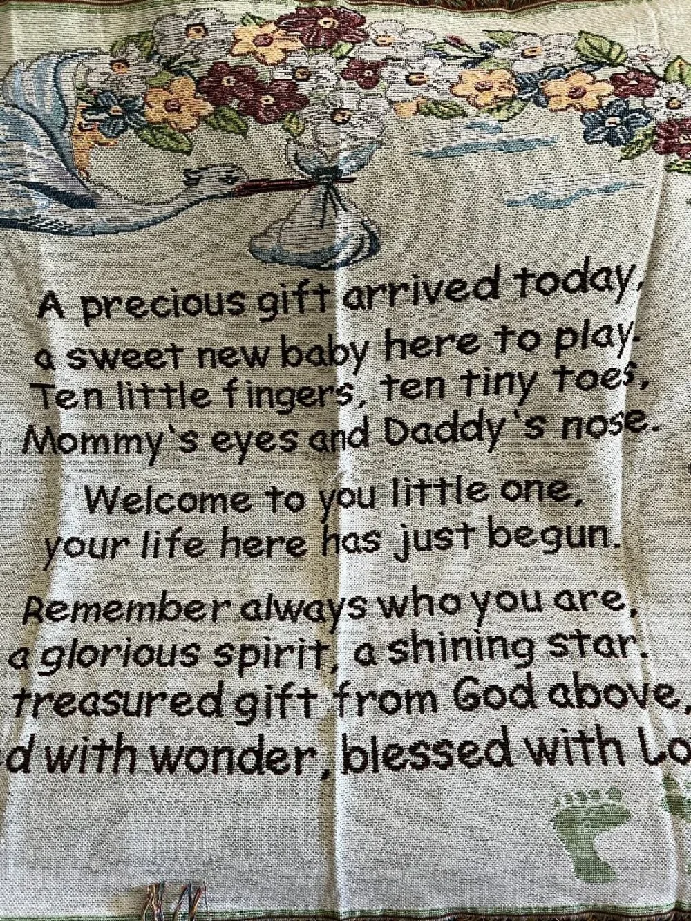 Welcome New Baby Blanket Gift Tapestry Throw 52x40 Stork Poem Wall Hanging